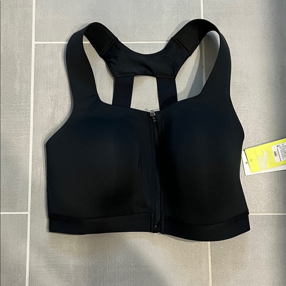 Black All in Motion front zipper racerback sports bra 38D high support adjust - Picture 3 of 17